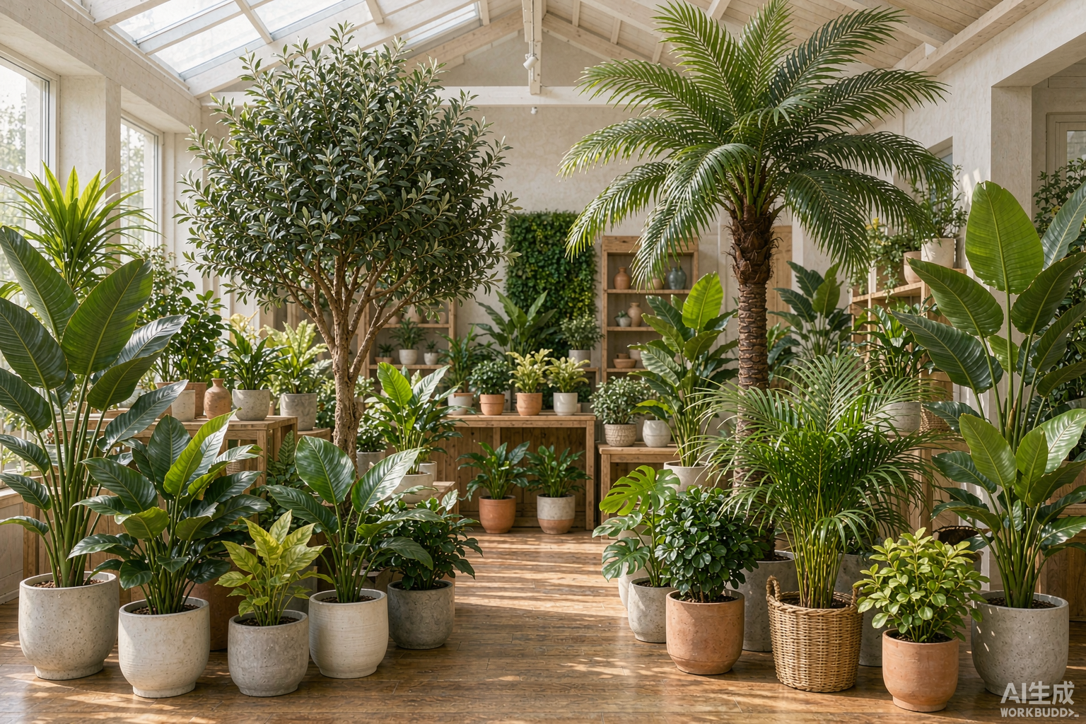 Vibrant artificial trees and greenery showroom display